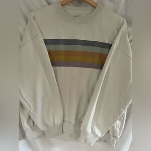 American Eagle Outfitters Cream Multicolor Striped Crewneck Sweater sz M